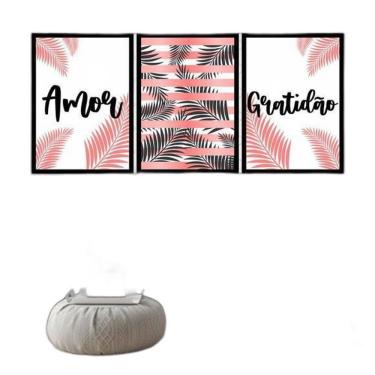 Imagem de Kit 3 Quadros Amor E Gratidão 45X34 Com Vidro Moldura Preta