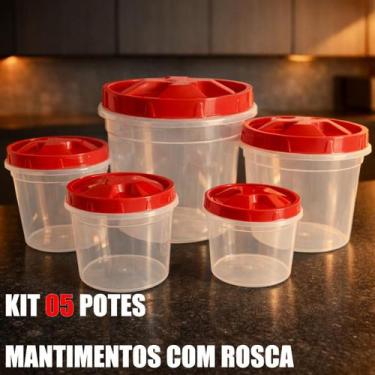 Imagem de Kit 5 Potes De Mantimentos Transparente Tampa Com Rosca - Plasmont, TR