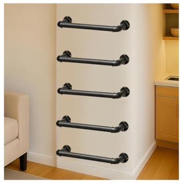 Imagem de Escada de metal montada na parede – Sótão resistente, escada de saída do poço da janela do porão, trailer, loft, dormitório – altura ajustável para uso doméstico e comercial (preto, escada de 5