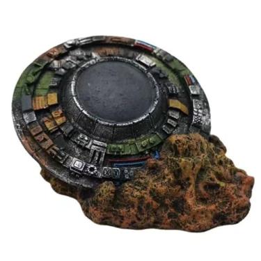 Imagem de Decorações de Aquário Acessórios Tanque Peixe UFO Betta Hide Disco Voador Decoração Criativa Pequeno Caixa Répteis Ornamento Paisagismo