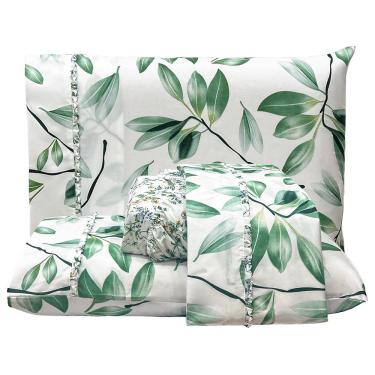 Imagem de Jogo de Lençol Lislie Casal 4 Peças MicroPercal 300 Fios Estampado Floral - Verde - 100% Poliéster