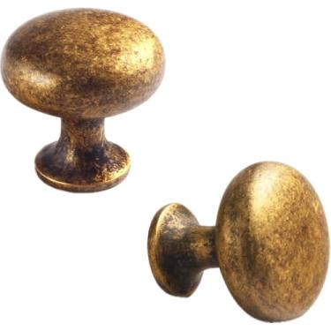 Imagem de ZRruowin Puxador de armário vintage retrô de liga de zinco de latão antigo - orifício único central acessível acessórios de armário de luxo para quarto, cozinha, pacote com 8