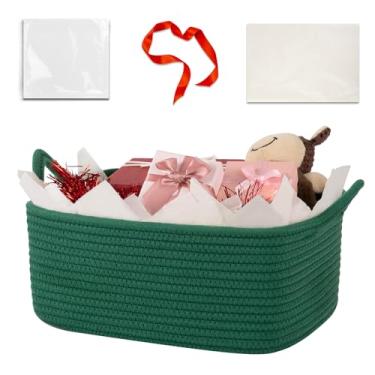 Imagem de OIASKER Cesta de presente vazia, linda cesta de tecido com saco de presente, fita e papel de embrulho, armazenamento de brinquedo de corda pequena com alças para chá de bebê, fraldas, organizador de