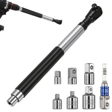 Imagem de WODHMIEY Ferramenta de impacto com chave de extensão offset de 1/2 polegada, extensor de chave catraca elétrica de aço tungstênio com acionamento por corrente, atualização com 6 soquetes e adaptador