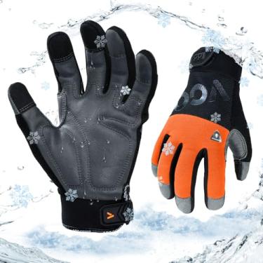 Imagem de Vgo... Luvas masculinas de trabalho de inverno, forro impermeável, redução de vibração, compatível com tela sensível ao toque, para mecânica, construção, bricolage (CA7723FW, laranja, M)