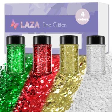 Imagem de Laza Pó iridescente com glitter grosso, 4 cores, 320 ml, glitter holográfico PET para resina, artes de unhas, copo de epóxi, decoração, casamentos, cartões, álbuns de recortes - Natal brilhante