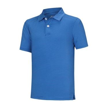 Imagem de Willit Camisas polo de golfe para meninos, manga curta, listradas, desempenho juvenil, camisas atléticas, polos de secagem rápida, listras cobalto, PP