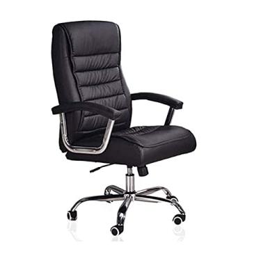 Imagem de Cadeira de escritório ajustável, ergonômica, com apoios de braços acolchoados, cadeira de trabalho giratória de couro sintético executivo com suporte lombar (preto)