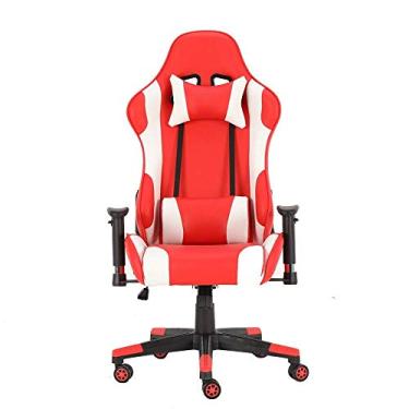 Imagem de Cadeira ergonômica de videogame para jogos, cadeira giratória de couro PU com suporte lombar e encosto de cabeça, estrutura de metal forte, projetada para adultos, corrida, computador, jogos, cadeira