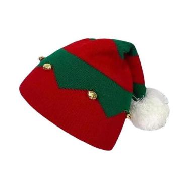 Imagem de Gorro De Lã Tricotado Em Cores Vermelhas Para Mãe E Filhos Com Sinos, 