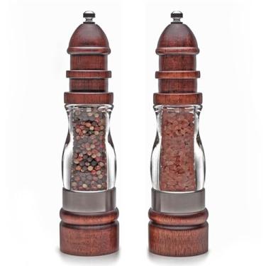 Imagem de THJKUPO Conjunto de moedor de sal e pimenta de madeira - moedores de madeira e acrílico, moedor de cerâmica grosso ajustável