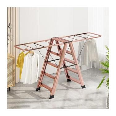 Imagem de Escada de secagem de roupas cabide dobrável doméstico liga de alumínio interior multifuncional uso duplo (cor: C)