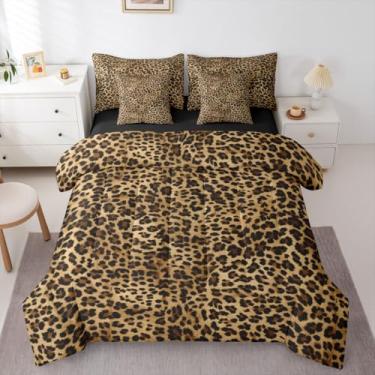 Imagem de Feelyou Conjunto de edredom com estampa de leopardo, 7 peças, cama casal de pele de chita em uma bolsa, para crianças, meninos e meninas, textura de pele de animal selvagem, respirável, microfibra