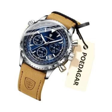 Imagem de Relógio De Couro Luminoso À Prova d'Água Para Homens POEDAGAR, Relógio