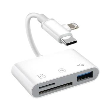 Imagem de Adaptador De Cartão De Memória USB OTG 3 Em 2 Tipo-C Lightning Para La
