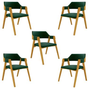 Imagem de Kit 5 Cadeiras Sala de Jantar e Jogos Carteados Madeira Maciça Poker Veludo Verde/Mel G42 - Gran Belo
