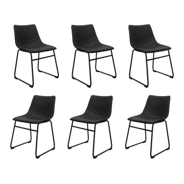 Imagem de Kit 6 Cadeiras Decorativas Marquezine Sala de Jantar PU Base Aço Preto G56 - Gran Belo