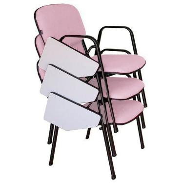 Imagem de 03 Cadeiras Escolar Universitária Linha Hotel Auditório Rosa