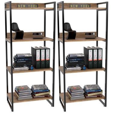 Imagem de Kit 2 Estantes C/4 Prateleiras Escritório 146x60Cm Carvalho