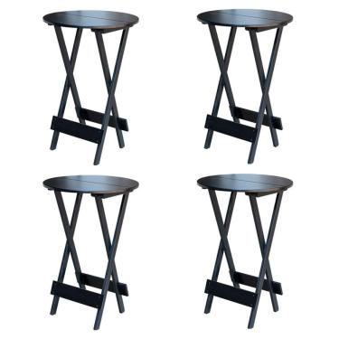 Imagem de Conjunto Com 4 Mesas Bistrô Dobrável Em Madeira Maciça - Preto - Preto