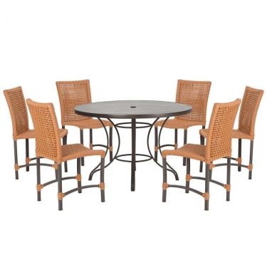 Imagem de Mesa Ascoli 120 Cm Com 6 Cadeiras Cannes De Alumínio Trama Terra Cota