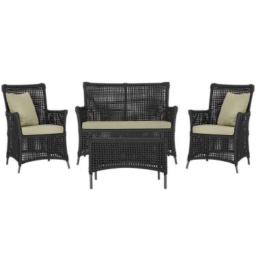 Imagem de Jogo Sofá E 2 Poltronas E Mesa Igapó Preta E7 Trama Original Preto