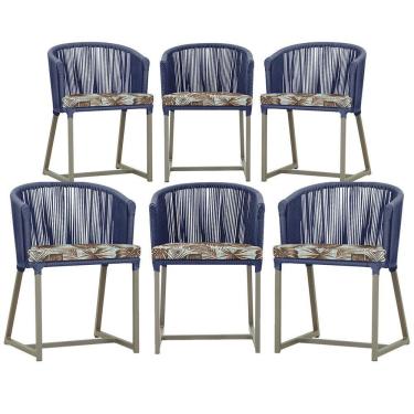 Imagem de 6 Cadeiras De Jantar Noronha Fendi Corda Náutica E6 Trama Azul