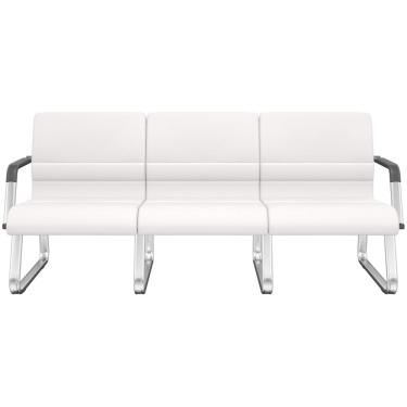 Imagem de Cadeira Longarina 3 Lugares Recepção com Braço Pés Cromado Lev P03 Vinil Branco - Lyam Decor