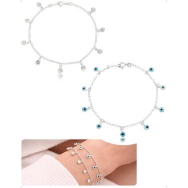 Imagem de Kit Pulseira Prata Legitima 925 Olho Grego + Ponto Luz 18 Cm - Encanta