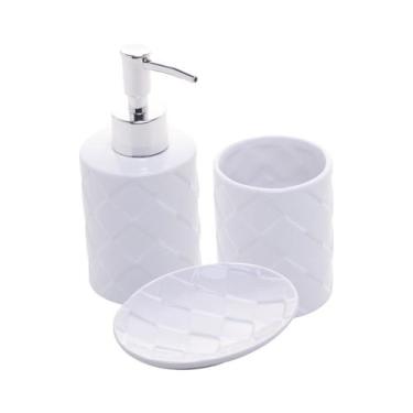 Imagem de Cj Banheiro Ceramica Branco Dispenser Sabonete Porta Escova - Lyor