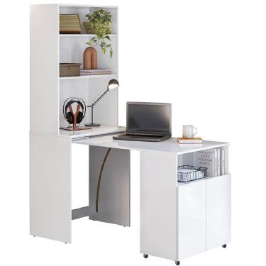 Imagem de Armário Multifuncional com Escrivaninha Retrátil para Escritório Duo Branco Kit's Paraná Branco