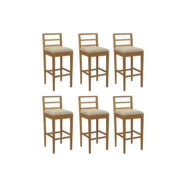 Imagem de Banqueta Cozinha Sofia 1BMM006CA Premium Madeira Maciça Kit 6 Un Carvalho/Boucle Bege - Kappesberg