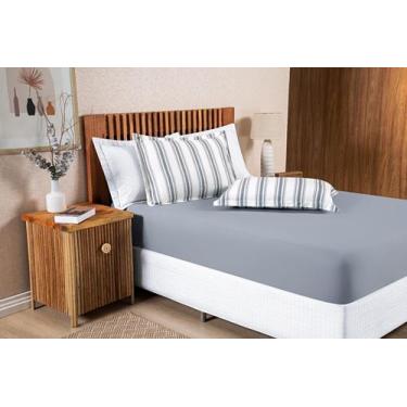 Imagem de Lençol Malha Algodão Queen Marim 3 Pç Cinza - Nathalia Enxovais