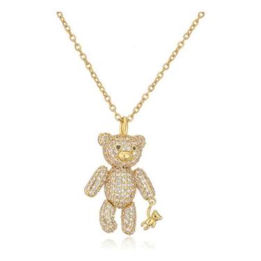 Imagem de Colar Pingente Urso Ted Bear Dourado F Ouro Pedras Zirconias - De Cast