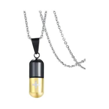 Imagem de Colar Unissex Oco Com Pingente De Cruz Gravada, Urna De Cremação, Port