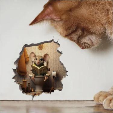 Imagem de Adesivo de parede Funny Cartoon Mouse para cozinha ou sala de estar - 