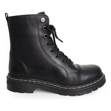 Imagem de Bota Cravo Ecanela Coturno Tratorado Couro Feminina Original, Preto, 3