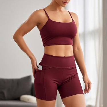 Imagem de Shorts Feminino Academia Treino Cintura Alta Fitness Bolsos Laterais-Feminino