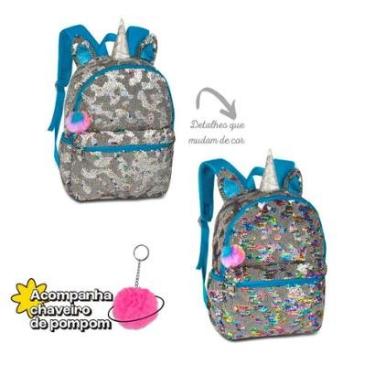 Imagem de MOCHILA INFANTIL UNICÓRNIO PAETES MUDA DE COR COM POMPOM-Feminino