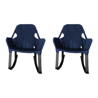 Imagem de Kit 2 Cadeiras De Balanço Athenas Corda Náutica Base Em Alumínio Preto-azul Marinho