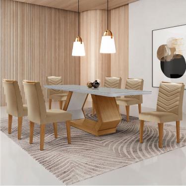 Imagem de Mesa De Jantar Alvorada 180cm Com 6 Cadeiras Liz Moderna Turim 07/off White/imbuia