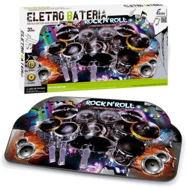 Imagem de Bateria De Brinquedo Instrumento Musical Eletrônico Divertido Som E Lu