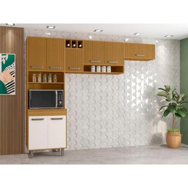Imagem de Cozinha Compacta Malta 8 Portas MDP 15mm 258cm Freijó Off White com Paneleiro Duplo Pol...