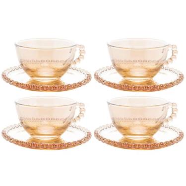 Imagem de Conjunto de Xícaras e Pires para Chá Pearl em Cristal com Lapidação em Bolinhas para Bebidas Quentes Ambar Wolff