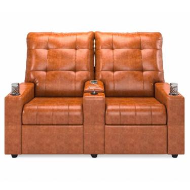 Imagem de Poltrona De Cinema Reclinável 2 Lugares Baú Usb Mallie Fh9 Pu Caramelo Brilho - Mpozenato