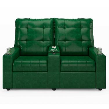 Imagem de Poltrona De Cinema Reclinável 2 Lugares Baú Usb Mallie Fh9 Pu Verde Musgo - Mpozenato