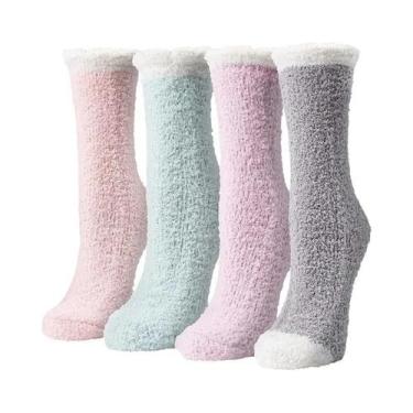 Imagem de Meias Pantufas Femininas De Inverno Quentes, Felpudas, Grossas, Térmic