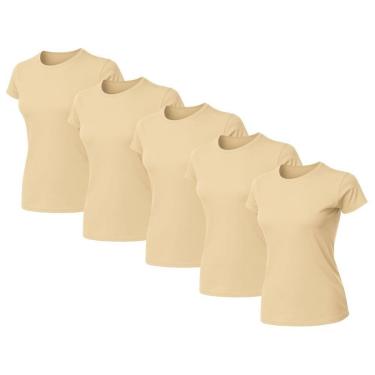 Imagem de Kit 5 Blusas Feminina Camiseta Lisa Básica Algodão Baby Look-Feminino