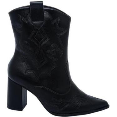 Imagem de Bota Feminina Texana Casual Dia a Dia Festas Cano Baixo Salto Bloco Médio Bico Fino com...