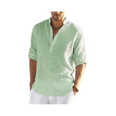 Imagem de Blusa Masculina Casual de Linho e Algodão - Manga Comprida para Primav